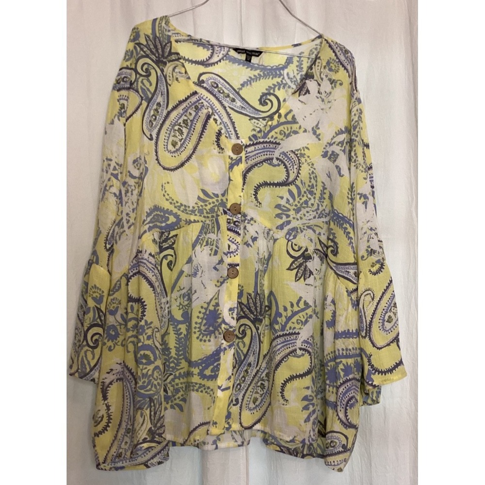 Unique Spectrum Blouse Yellow Summer Flowy Plus Size 3X